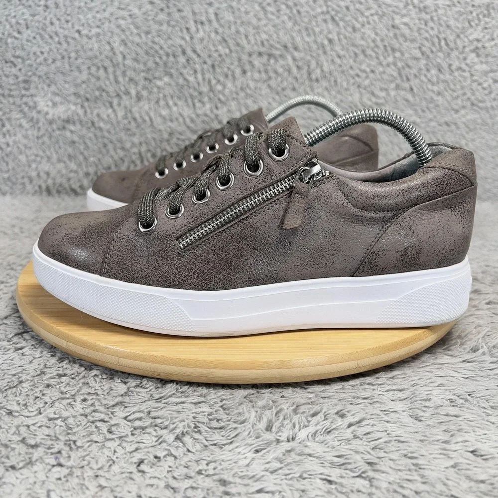 Munro Tilly Shoes Womens Size 9W Gray Leather Zip Lace Up Platform Casual